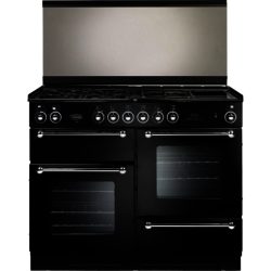 Rangemaster 110cm Dual Fuel with FSD Hob 73100 Range Cooker in Black with Chrome trim and Port hole doors